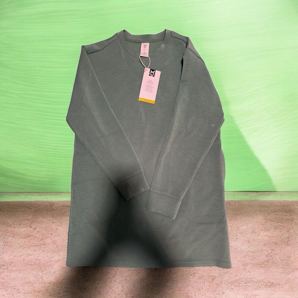 Member's Mark Women's Green T-Shirt Dress M Crew Neck Long Sleeve Pockets